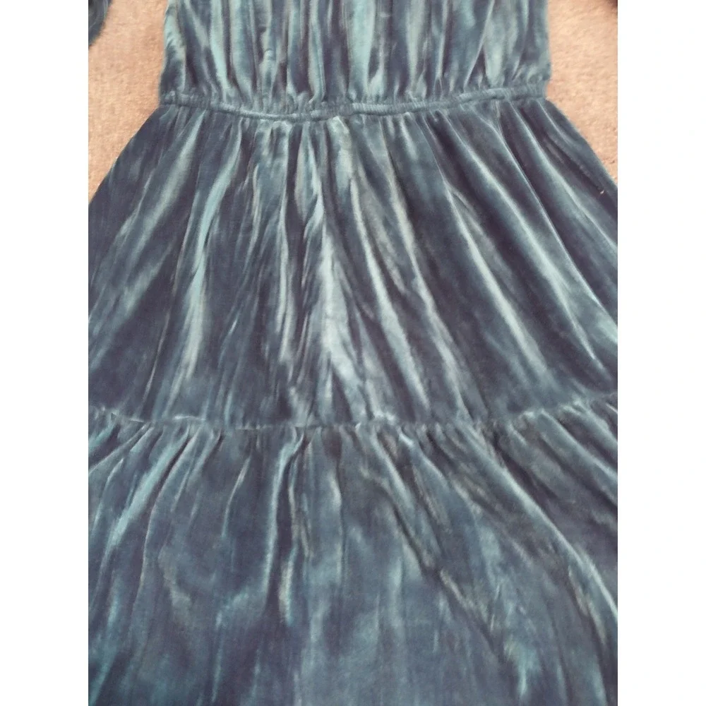 Colorful Planet Girls Teal Blue Crushed Velvet Tiered Ruffle Dress Size L 10/12